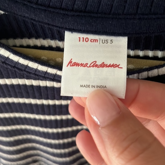 Hanna Anderson dress, navy blue and white strip, size 110 cm / US 5 - Picture 2 of 3